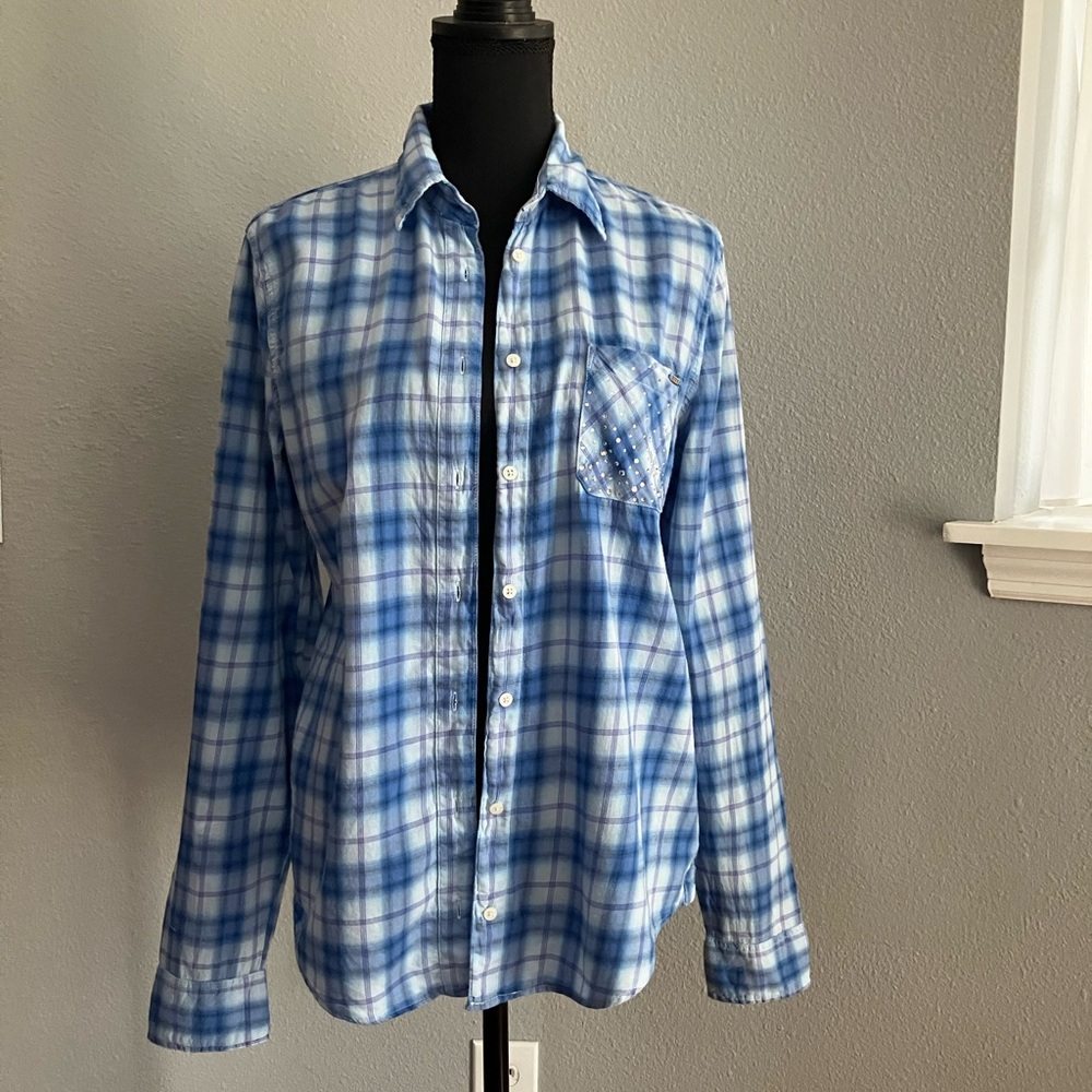 PINK Victoria's Secret Blue and White Plaid Shirt